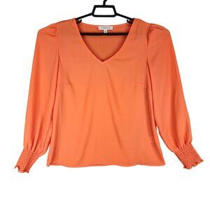 Women's Chaus V-Neck Long Sleeve Blouse Orange 100% Polyester Size S